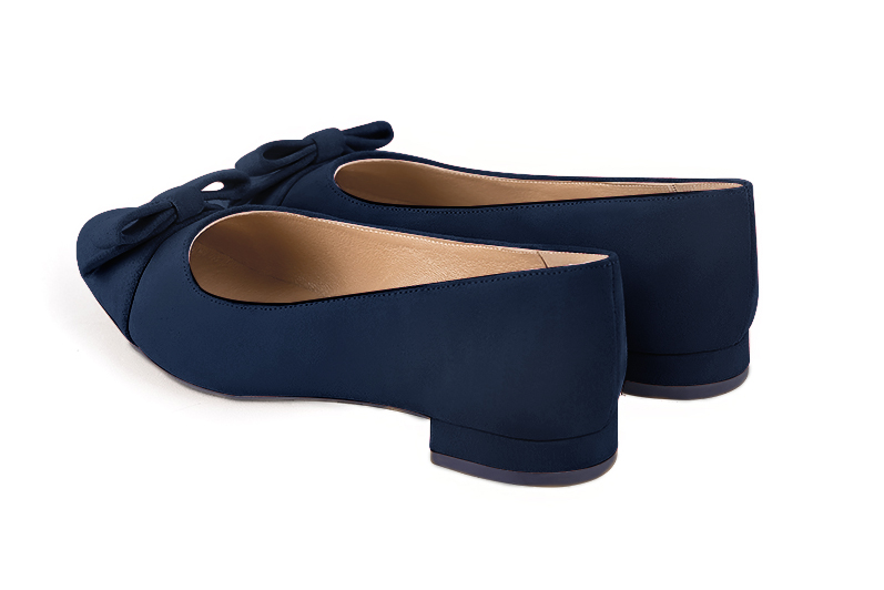 Navy blue women's ballet pumps, with low heels. Round toe. Flat block heels. Rear view - Florence KOOIJMAN